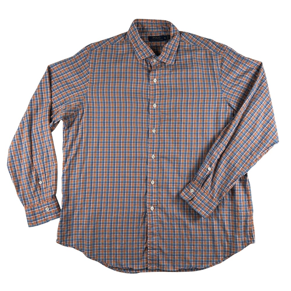 Polo Ralph Lauren Shirt Mens XL Orange Plaid Long Sleeve Button Down Casual